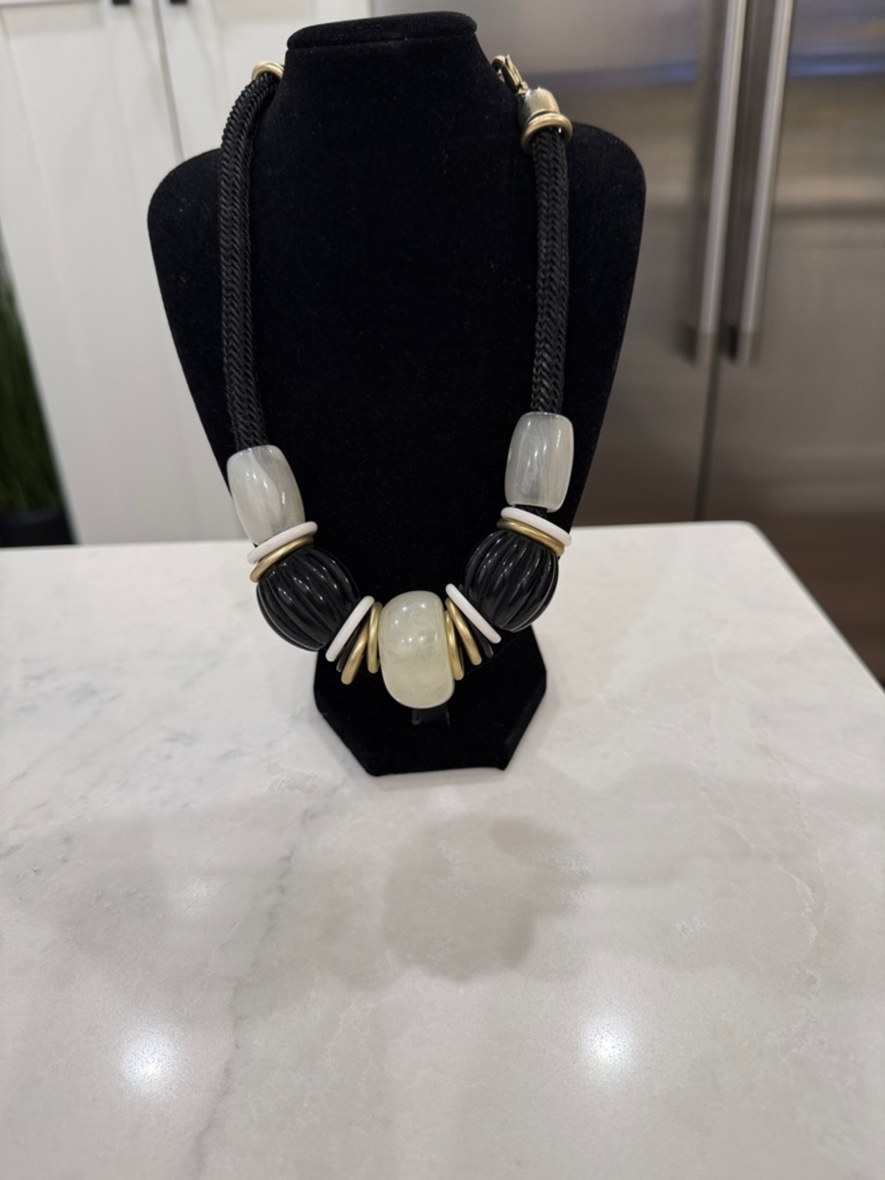 Chico's Black and Ivory Beaded Statement Necklace